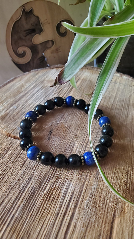 Bracelet verseau Obsidienne et Lapis Lazuli